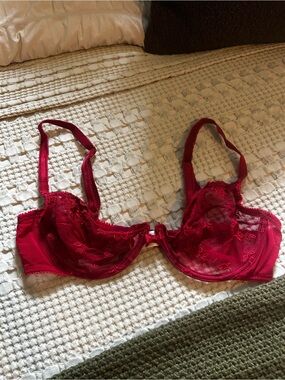 Ralph Lauren Sheer Lace Underwire Bra in Deep Red size 36B